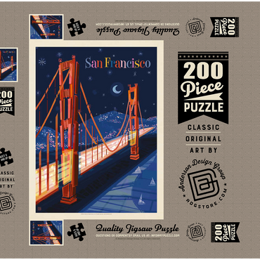 Darstellung des Puzzle Motivs San Francisco: Golden Gate (Mod Design), Vintage Poster 200 Puzzle Schachtel 3D Modell