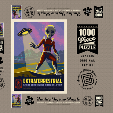 Darstellung des Puzzle Motivs Legends Of The National Parks: Great Sand Dune's Extraterrestrials, Vintage Poster 1000 Puzzle Schachtel 3D Modell