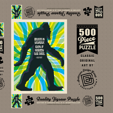 Darstellung des Puzzle Motivs Bigfoot: Believe In Yourself. Even If Nobody Else Does, Vintage Poster 500 Puzzle Schachtel 3D Modell