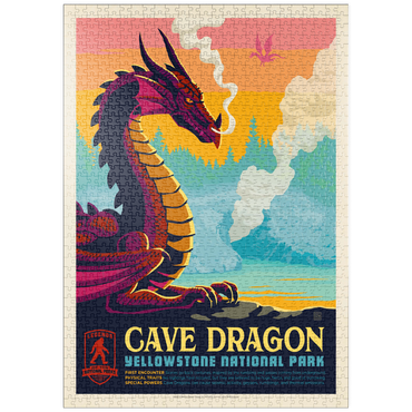 Darstellung des Puzzle Motivs puzzleplate Legends Of The National Parks: Yellowstone's Cave Dragon, Vintage Poster 1000 Puzzle