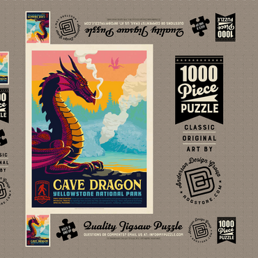 Darstellung des Puzzle Motivs Legends Of The National Parks: Yellowstone's Cave Dragon, Vintage Poster 1000 Puzzle Schachtel 3D Modell