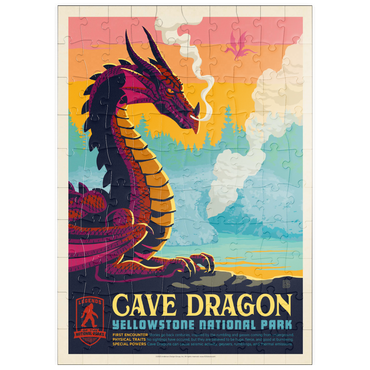 Darstellung des Puzzle Motivs puzzleplate Legends Of The National Parks: Yellowstone's Cave Dragon, Vintage Poster 100 Puzzle