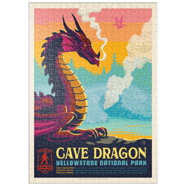 Darstellung des Puzzle Motivs puzzleplate Legends Of The National Parks: Yellowstone's Cave Dragon, Vintage Poster 500 Puzzle