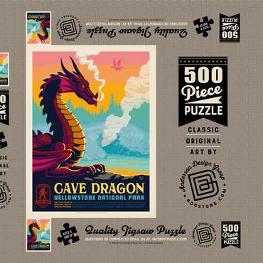 Darstellung des Puzzle Motivs Legends Of The National Parks: Yellowstone's Cave Dragon, Vintage Poster 500 Puzzle Schachtel 3D Modell