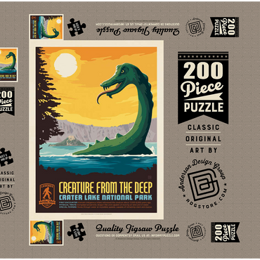 Darstellung des Puzzle Motivs Legends Of The National Parks: Crater Lake's Creature From The Deep, Vintage Poster 200 Puzzle Schachtel 3D Modell