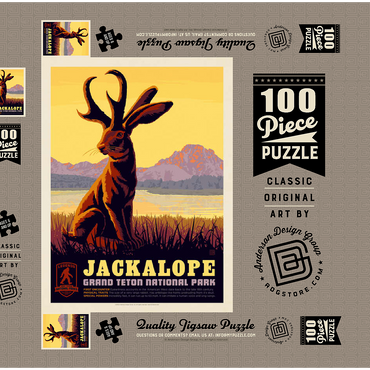 Darstellung des Puzzle Motivs Legends Of The National Parks: Grand Teton's Jackalope, Vintage Poster 100 Puzzle Schachtel 3D Modell