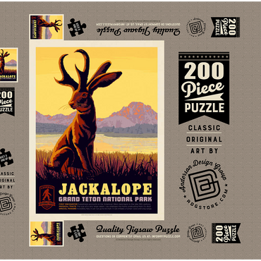 Darstellung des Puzzle Motivs Legends Of The National Parks: Grand Teton's Jackalope, Vintage Poster 200 Puzzle Schachtel 3D Modell
