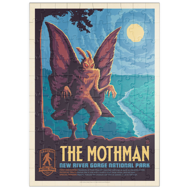 Darstellung des Puzzle Motivs puzzleplate Legends Of The National Parks: New River Gorge's MothMan, Vintage Poster 100 Puzzle