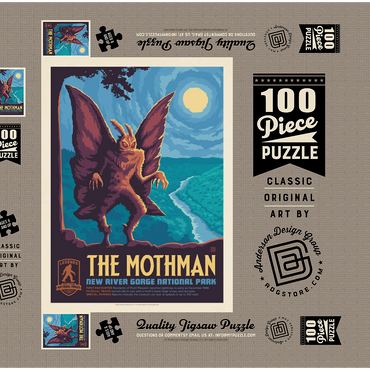 Darstellung des Puzzle Motivs Legends Of The National Parks: New River Gorge's MothMan, Vintage Poster 100 Puzzle Schachtel 3D Modell