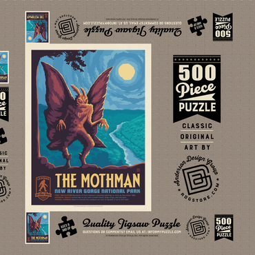 Darstellung des Puzzle Motivs Legends Of The National Parks: New River Gorge's MothMan, Vintage Poster 500 Puzzle Schachtel 3D Modell