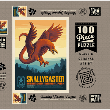 Darstellung des Puzzle Motivs Legends Of The National Parks: Shenandoah's Snallygaster, Vintage Poster 100 Puzzle Schachtel 3D Modell