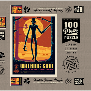 Darstellung des Puzzle Motivs Legends Of The National Parks: Wind Cave's Walking Sam, Vintage Poster 100 Puzzle Schachtel 3D Modell