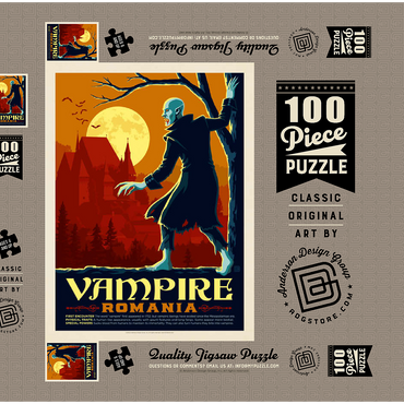 Darstellung des Puzzle Motivs Mythical Creatures: Vampire (Romania), Vintage Poster 100 Puzzle Schachtel 3D Modell