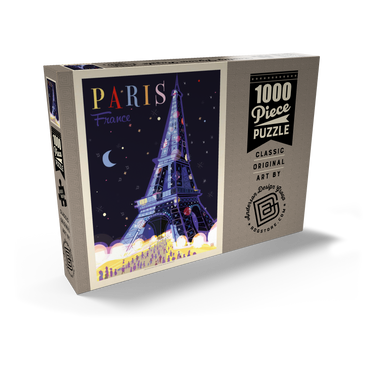 Darstellung des Puzzle Motivs France: Paris, Eiffel Tower At Night (Mod Design), Vintage Poster 1000 Puzzle Schachtel Ansicht2