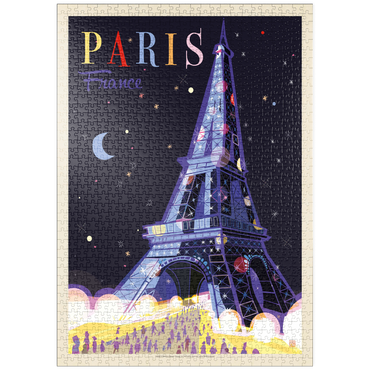 Darstellung des Puzzle Motivs puzzleplate France: Paris, Eiffel Tower At Night (Mod Design), Vintage Poster 1000 Puzzle