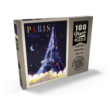 Darstellung des Puzzle Motivs France: Paris, Eiffel Tower At Night (Mod Design), Vintage Poster 100 Puzzle Schachtel Ansicht2