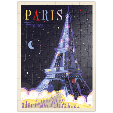 Darstellung des Puzzle Motivs puzzleplate France: Paris, Eiffel Tower At Night (Mod Design), Vintage Poster 100 Puzzle