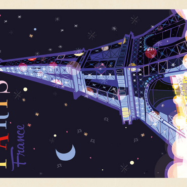 Darstellung des Puzzle Motivs France: Paris, Eiffel Tower At Night (Mod Design), Vintage Poster 200 Puzzle 3D Modell