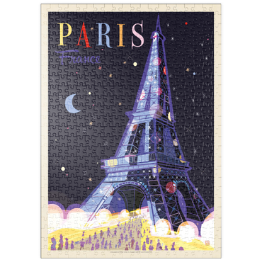 Darstellung des Puzzle Motivs puzzleplate France: Paris, Eiffel Tower At Night (Mod Design), Vintage Poster 500 Puzzle