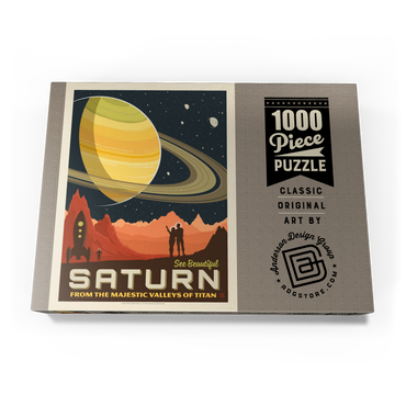Darstellung des Puzzle Motivs Saturn: From The Valleys Of Titan, Vintage Poster 1000 Puzzle Schachtel Ansicht3