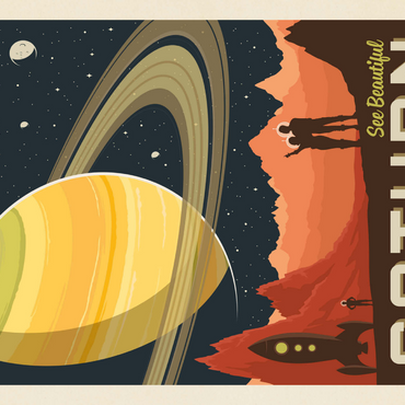 Darstellung des Puzzle Motivs Saturn: From The Valleys Of Titan, Vintage Poster 1000 Puzzle 3D Modell