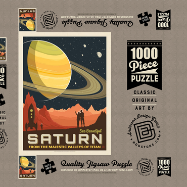 Darstellung des Puzzle Motivs Saturn: From The Valleys Of Titan, Vintage Poster 1000 Puzzle Schachtel 3D Modell