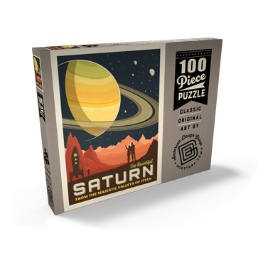 Darstellung des Puzzle Motivs Saturn: From The Valleys Of Titan, Vintage Poster 100 Puzzle Schachtel Ansicht2