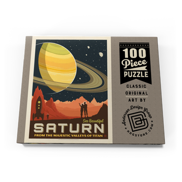 Darstellung des Puzzle Motivs Saturn: From The Valleys Of Titan, Vintage Poster 100 Puzzle Schachtel Ansicht3