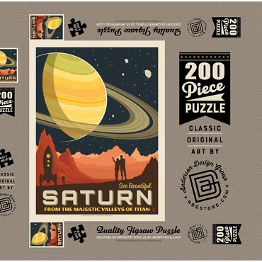 Darstellung des Puzzle Motivs Saturn: From The Valleys Of Titan, Vintage Poster 200 Puzzle Schachtel 3D Modell