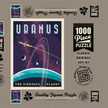 Darstellung des Puzzle Motivs Uranus: The Sideways Planet, Vintage Poster 1000 Puzzle Schachtel 3D Modell