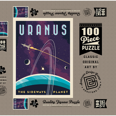 Darstellung des Puzzle Motivs Uranus: The Sideways Planet, Vintage Poster 100 Puzzle Schachtel 3D Modell