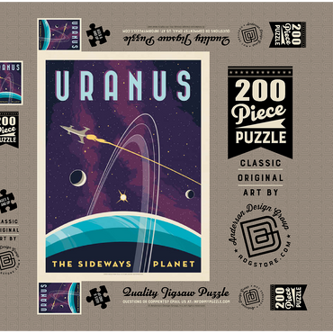 Darstellung des Puzzle Motivs Uranus: The Sideways Planet, Vintage Poster 200 Puzzle Schachtel 3D Modell