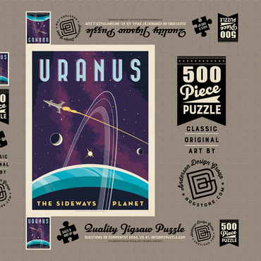 Darstellung des Puzzle Motivs Uranus: The Sideways Planet, Vintage Poster 500 Puzzle Schachtel 3D Modell