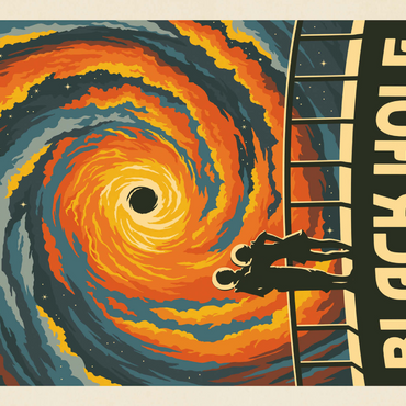 Darstellung des Puzzle Motivs Black Hole: An Irresistible Attraction, Vintage Poster 1000 Puzzle 3D Modell