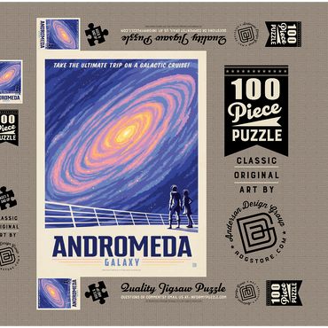 Darstellung des Puzzle Motivs Andromeda Galaxy Tour, Vintage Poster 100 Puzzle Schachtel 3D Modell