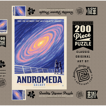 Darstellung des Puzzle Motivs Andromeda Galaxy Tour, Vintage Poster 200 Puzzle Schachtel 3D Modell
