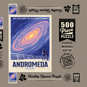 Darstellung des Puzzle Motivs Andromeda Galaxy Tour, Vintage Poster 500 Puzzle Schachtel 3D Modell