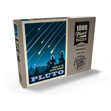 Darstellung des Puzzle Motivs Pluto: Meteor Showers, Vintage Poster 1000 Puzzle Schachtel Ansicht2