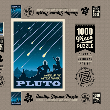 Darstellung des Puzzle Motivs Pluto: Meteor Showers, Vintage Poster 1000 Puzzle Schachtel 3D Modell