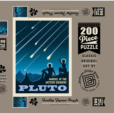 Darstellung des Puzzle Motivs Pluto: Meteor Showers, Vintage Poster 200 Puzzle Schachtel 3D Modell