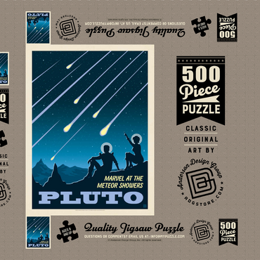 Darstellung des Puzzle Motivs Pluto: Meteor Showers, Vintage Poster 500 Puzzle Schachtel 3D Modell