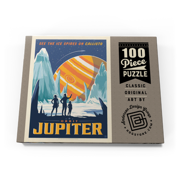 Darstellung des Puzzle Motivs Jupiter: Ice Spires Of Callisto, Vintage Poster 100 Puzzle Schachtel Ansicht3