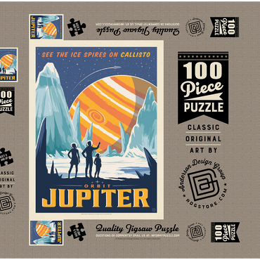 Darstellung des Puzzle Motivs Jupiter: Ice Spires Of Callisto, Vintage Poster 100 Puzzle Schachtel 3D Modell