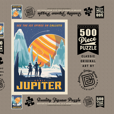 Darstellung des Puzzle Motivs Jupiter: Ice Spires Of Callisto, Vintage Poster 500 Puzzle Schachtel 3D Modell