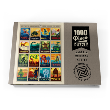 Darstellung des Puzzle Motivs Mythical Creatures From Around The World, Vintage Poster 1000 Puzzle Schachtel Ansicht3