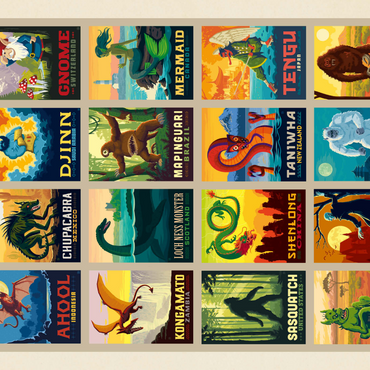 Darstellung des Puzzle Motivs Mythical Creatures From Around The World, Vintage Poster 1000 Puzzle 3D Modell