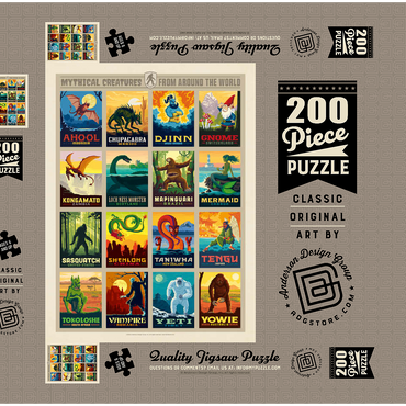 Darstellung des Puzzle Motivs Mythical Creatures From Around The World, Vintage Poster 200 Puzzle Schachtel 3D Modell