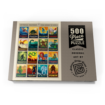 Darstellung des Puzzle Motivs Mythical Creatures From Around The World, Vintage Poster 500 Puzzle Schachtel Ansicht3