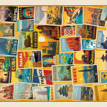 Darstellung des Puzzle Motivs World Travel: Collage Print, Vintage Poster 100 Puzzle 3D Modell