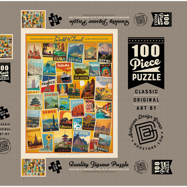 Darstellung des Puzzle Motivs World Travel: Collage Print, Vintage Poster 100 Puzzle Schachtel 3D Modell